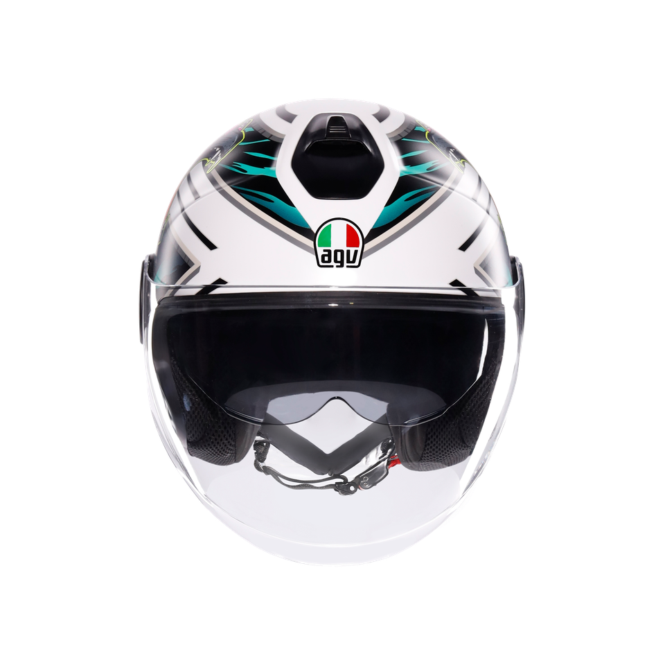 ETERES GHEPARD MATT WHITE/BLACK/GREEN - MOTORBIKE OPEN FACE HELMET E2206