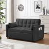 Convertible Sofa Bed,Modern Velvet Loveseat Futon Sofa Couch Pull out Sleep Bed,Small Love Seat Lounge Sofa with Reclining Backrest,Toss Pillows,Pockets,Furniture for Living Room,Gray