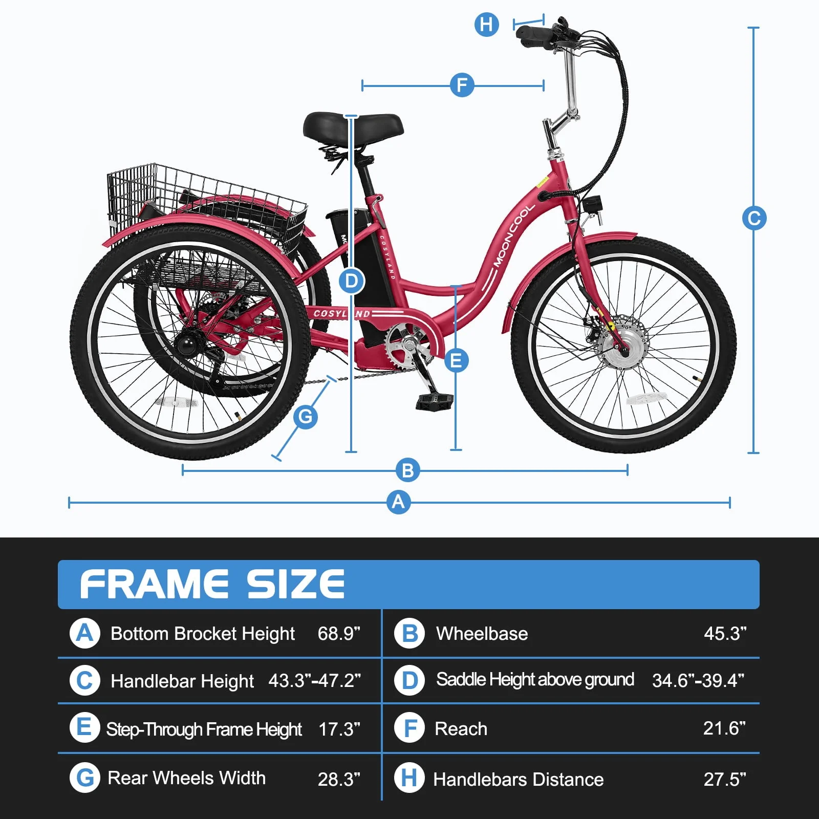 Lilypelle Electric Tricycle ,3 Wheel Motorized Bicycle,with 350W Motor 36V 10.4AH Lithium Battery UL Certified,24