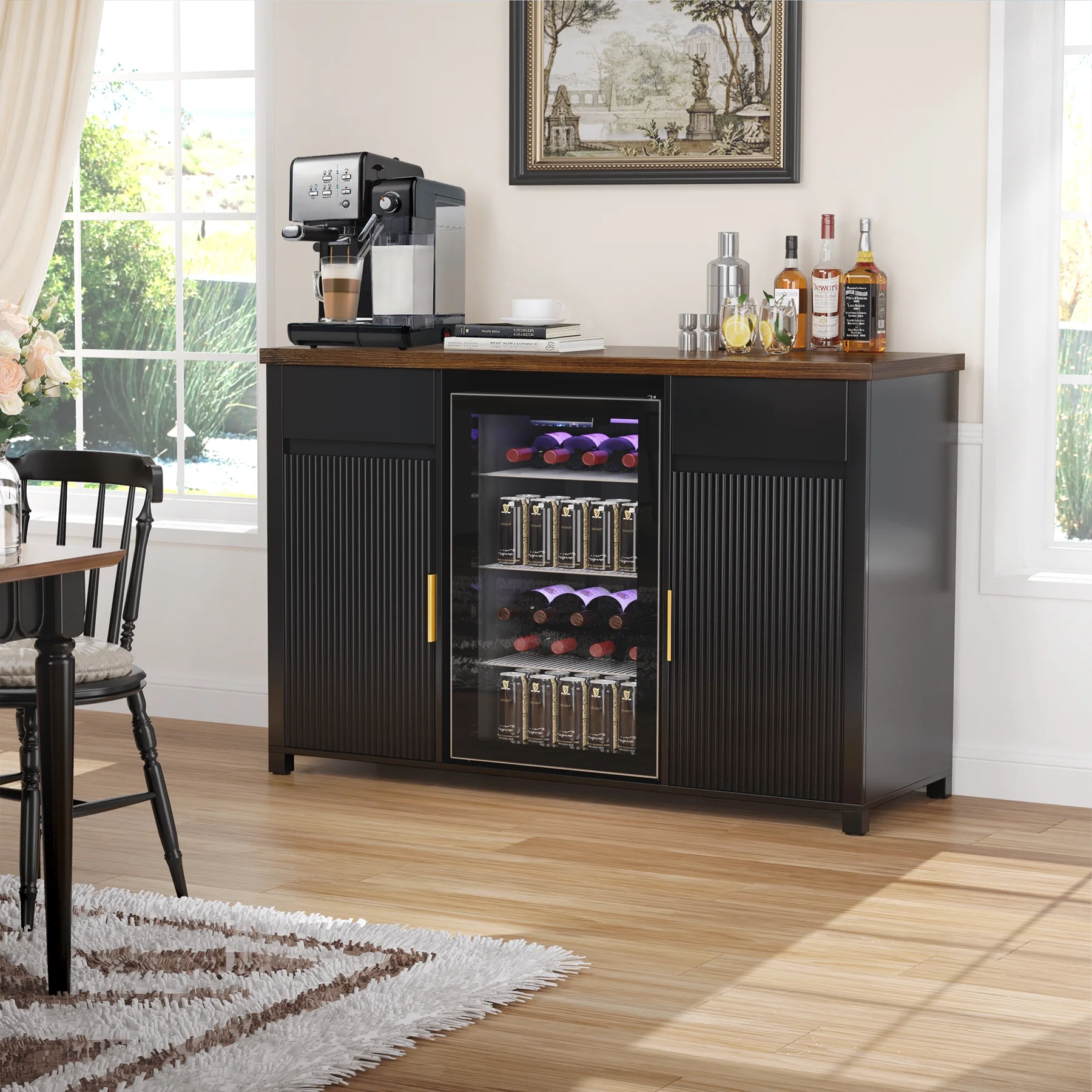 Coffee Bar Cabinet with Fridge Space, Mini Fridge Cabinet��Buffet Sideboard��53.2