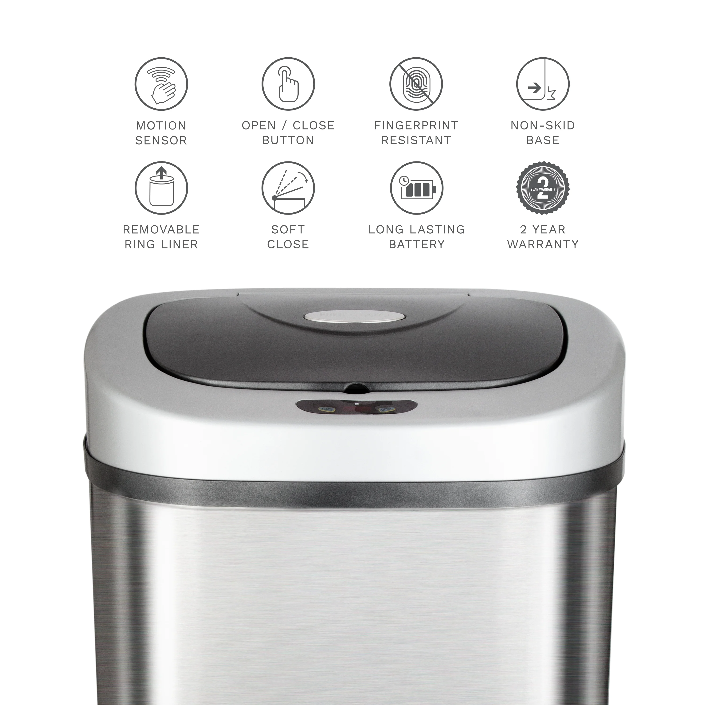Nine Stars Automatic Trash Can, 21 Gallon Stainless Steel, Motion Sensor Hands Free Soft Close Lid Garbage Bin, Silver