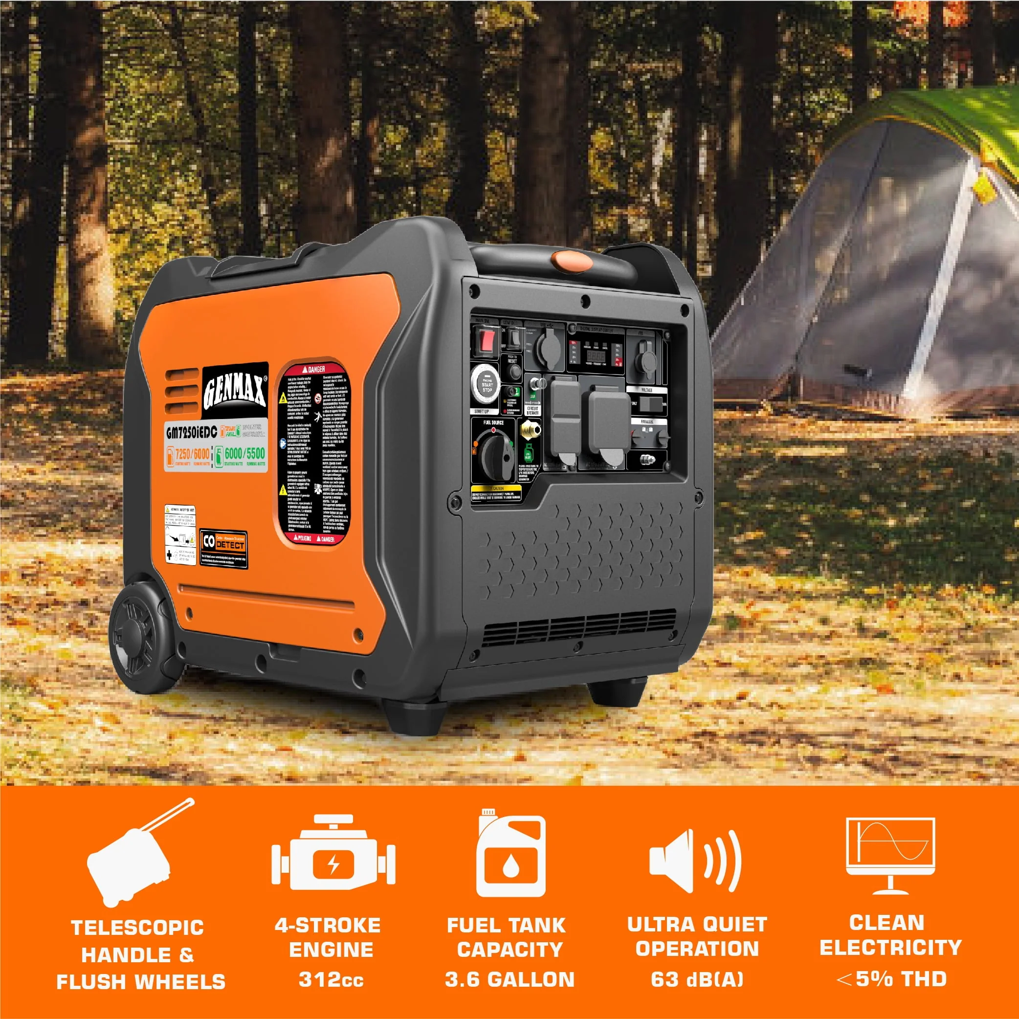 Genmax Dual Fuel Portable Inverter Generator, 7250W Super Quiet Gas Propane Powered with Remote/Electric Start, Ideal for Home Backup Power, CARB Compliant (GM7250iEDC)
