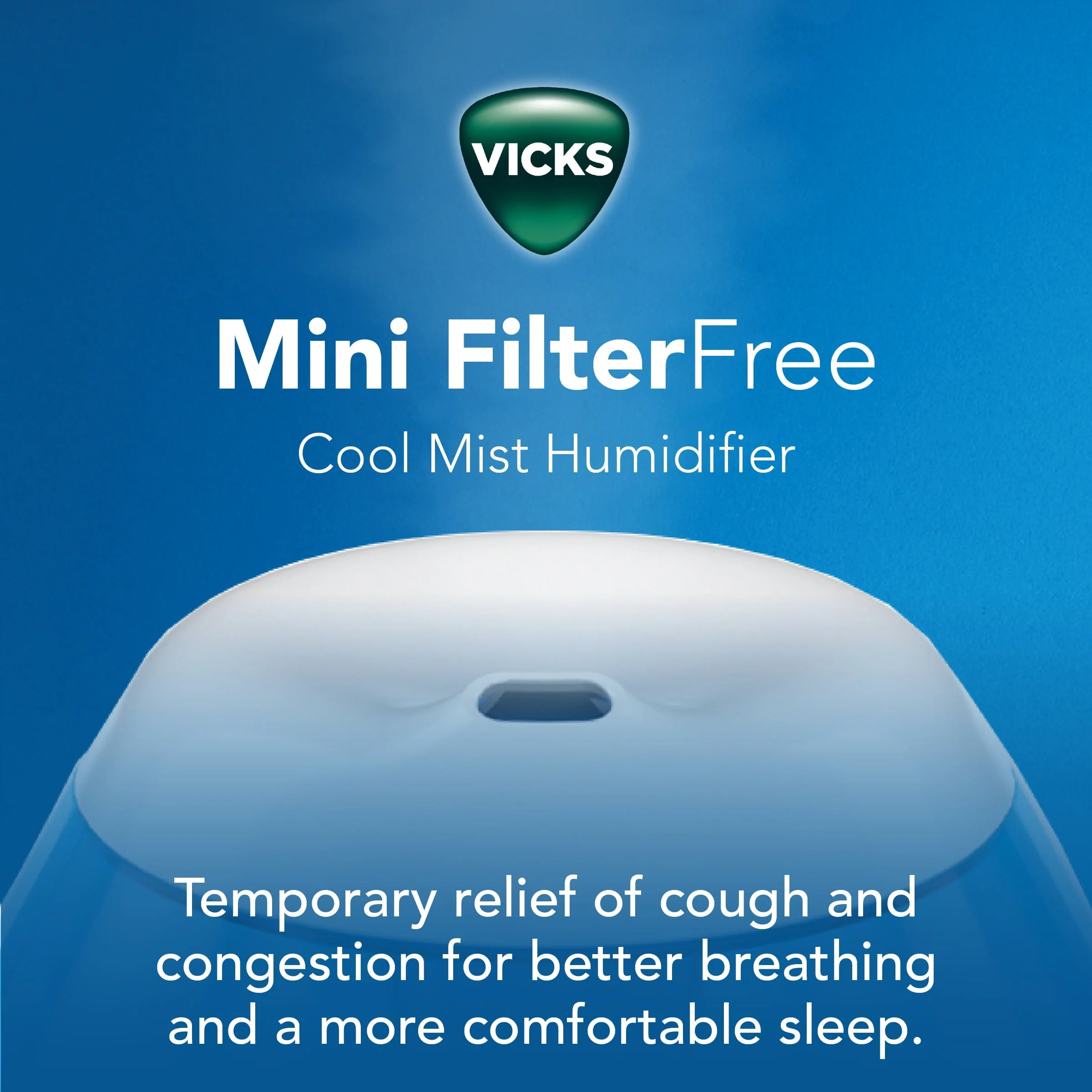 Vicks Mini Filter-Free Cool Mist Humidifier, 250 sq ft, White, VUL520W