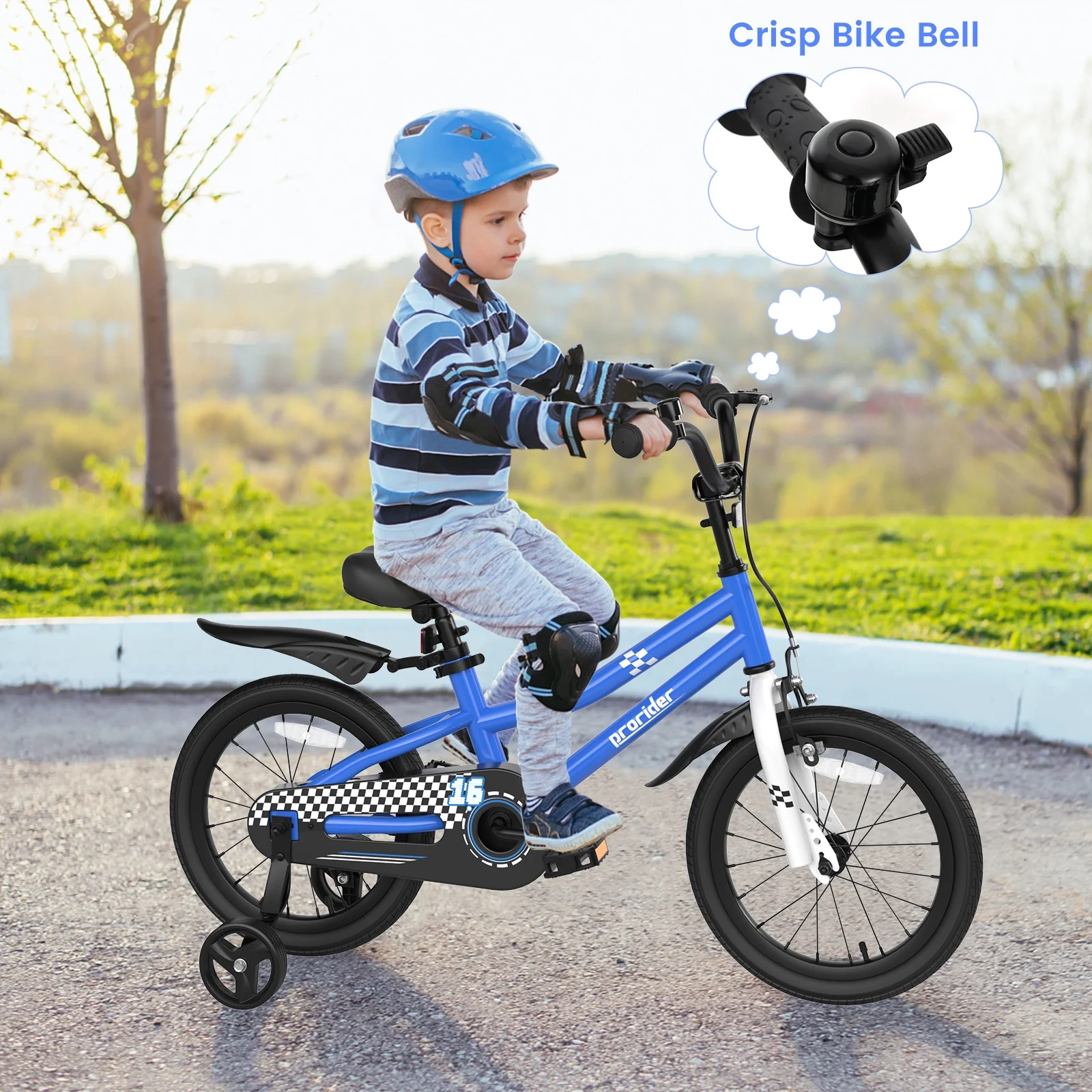 Prorider 16'' Kid's Bike with Removable Training Wheels & Basket for 4-7 Years Old Blue