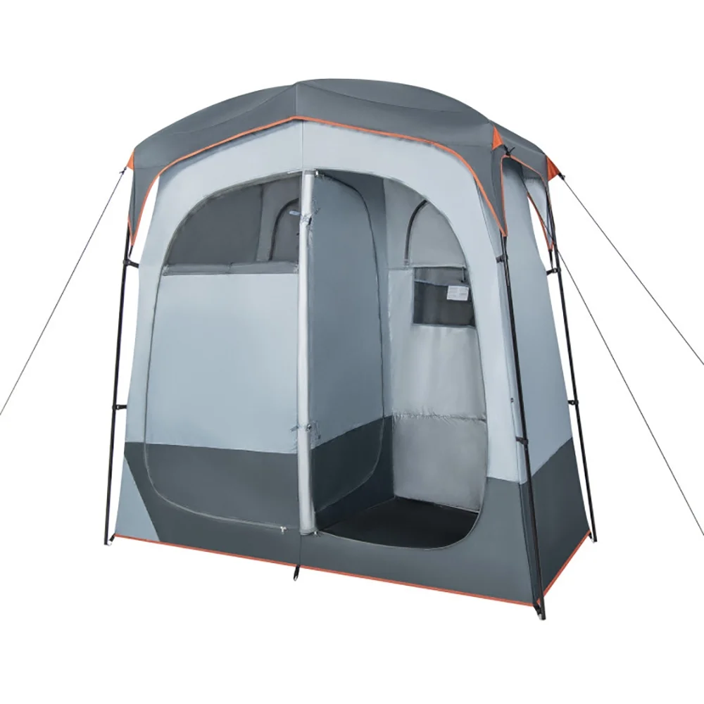 Barara King Camping Tent Cot, Camping Cot, Ultralight Folding Tent Cot, 2 Rooms Oversize Privacy Shower Tent with Removable Rain Fly and Inside Pocket-Gray