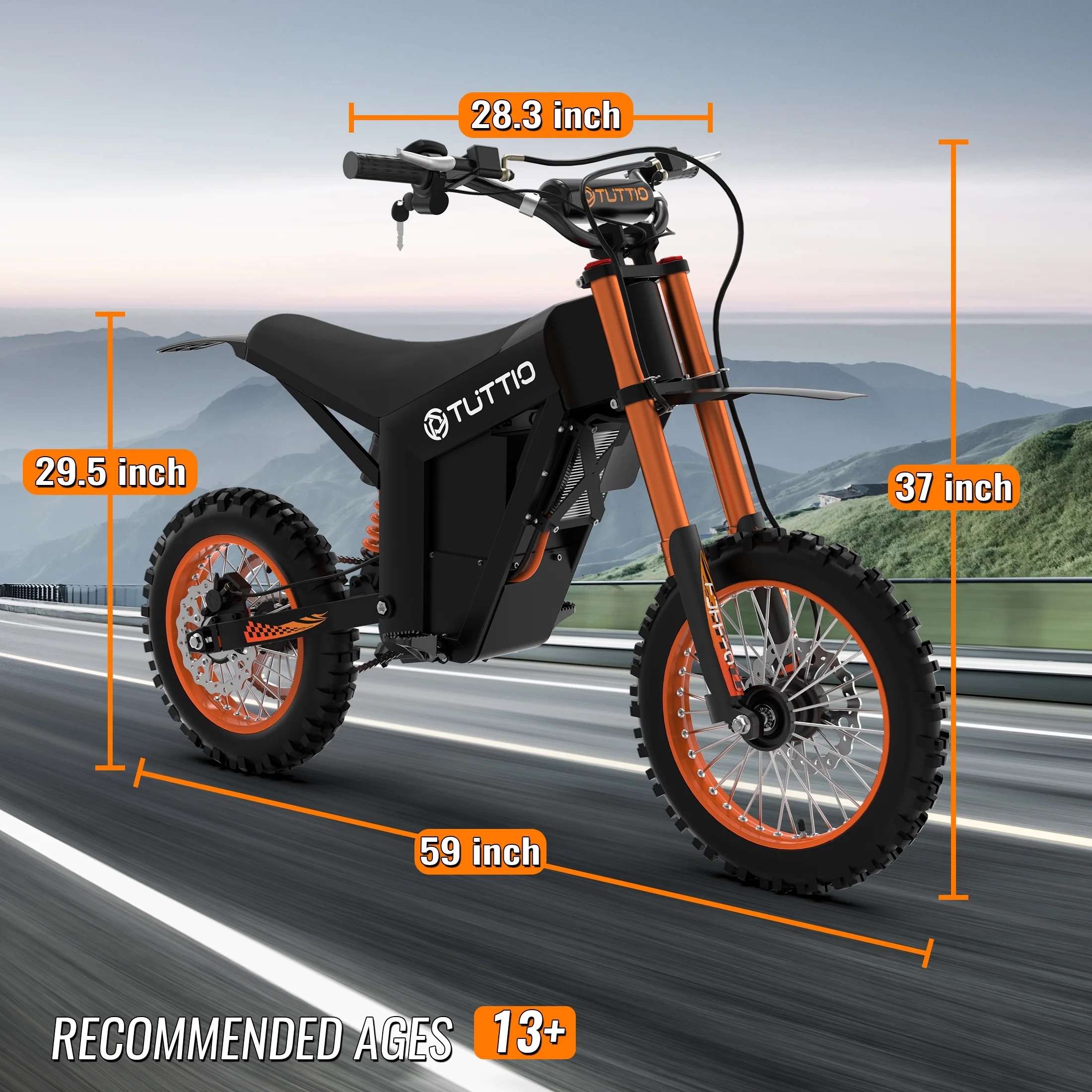 TUTTIO Soleil01 Adult Electric Dirt Bike (with Branded Helmet), 2000W, 48V 21Ah Battery, 37Mph Full Suspension Mountain E-Bike, 200Nm Torque All-Terrain Electric Motorcycle