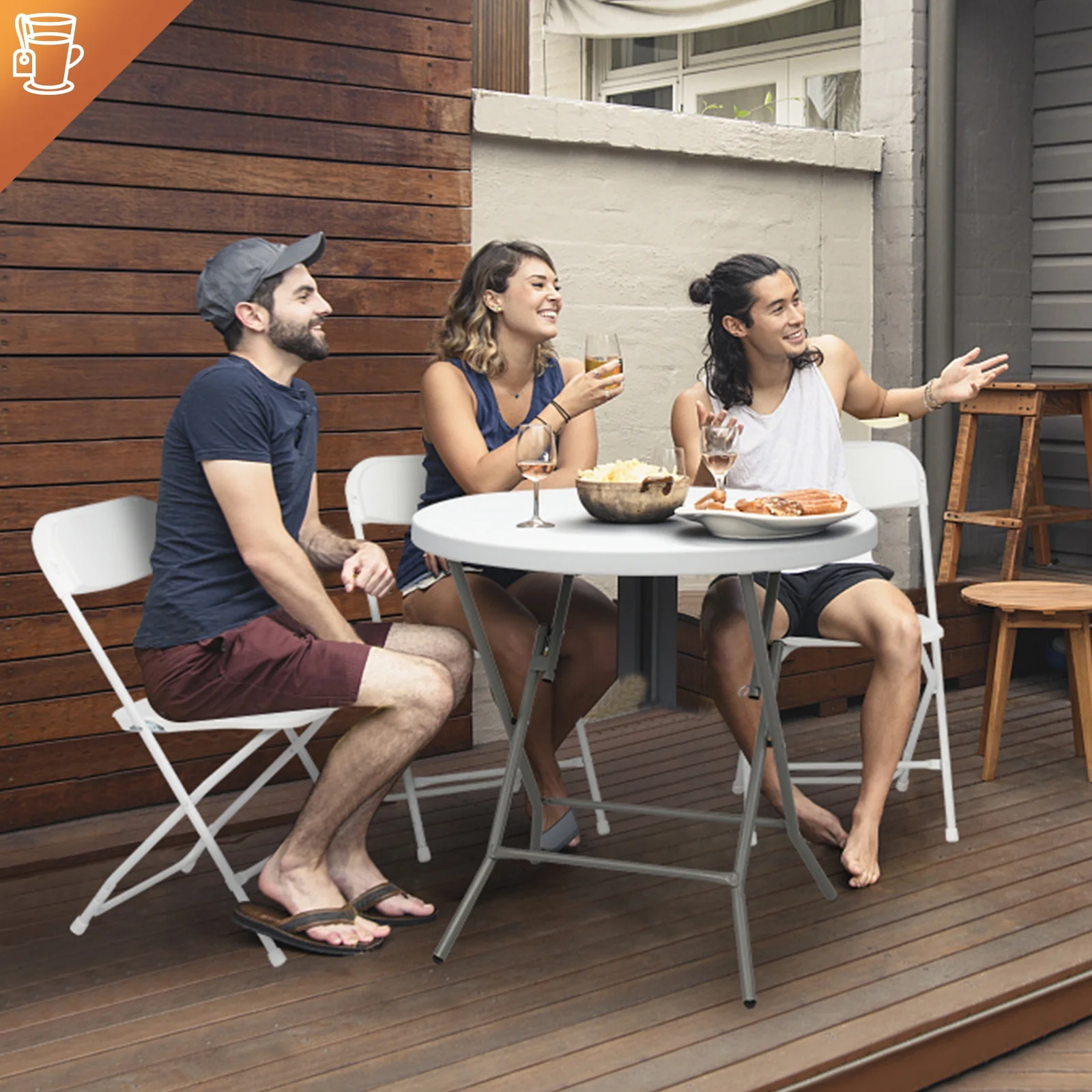 JOYMOR 10 Pack White Plastic Folding Chair, Indoor Outdoor Stackable Seat