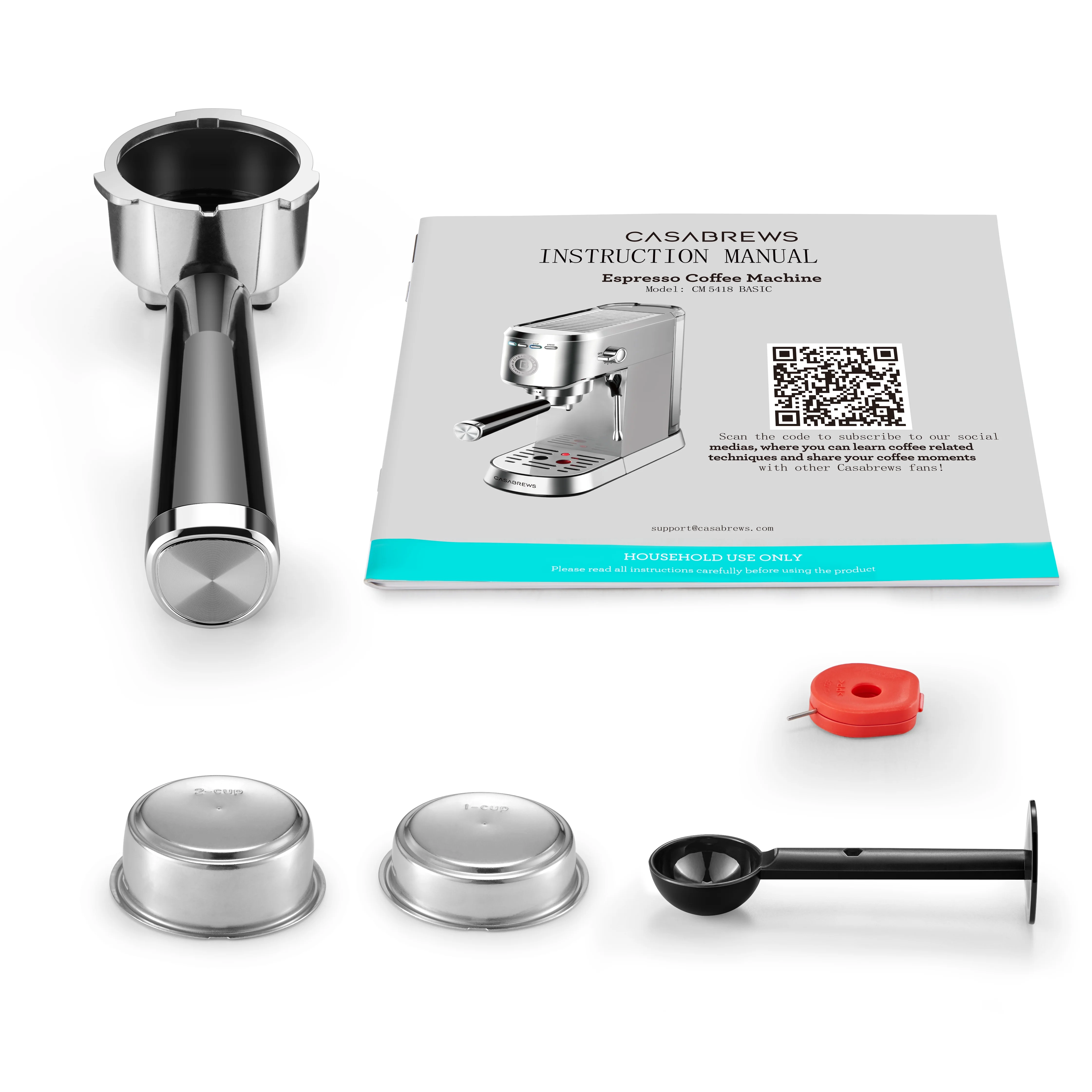 CASABREWS 5418Basic Espresso Machine with 20-Bar pressure, 34 oz Water Tank, with Milk Frother, Silver