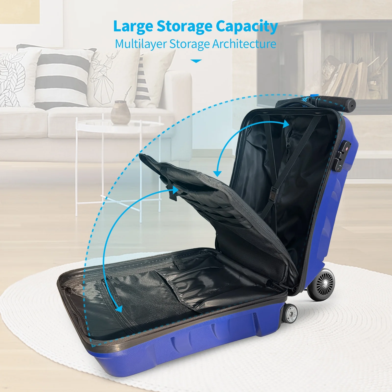 Muhub 2 in 1 Scooter Luggage for Kids and Adult,Foldable Ride on Luggage with Wheels,Dark Blue