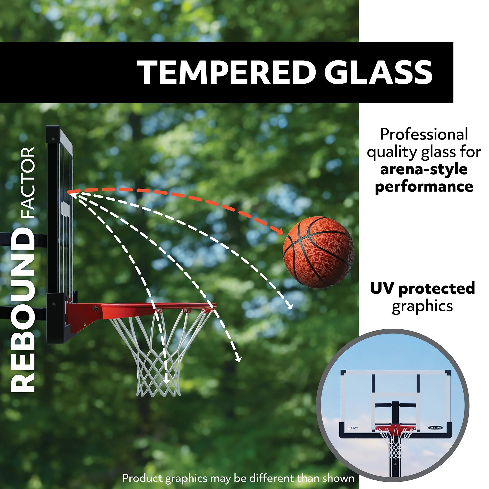 Lifetime 54-Inch Tempered Glass Bolt Down Basketball Hoop with Mammoth Lift Adjustment & Spring Flex Rim - Model 90965-Outdoor Play