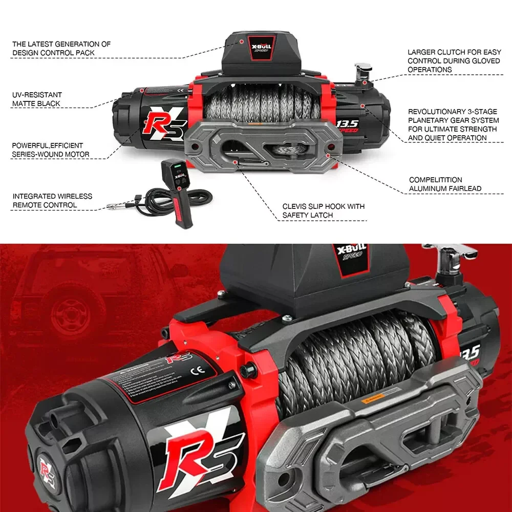 X-BULL Electric Winch 13500lb Load Capacity 12V DC Power Towing Truck Off-Road 2 in 1 Wireless Remote