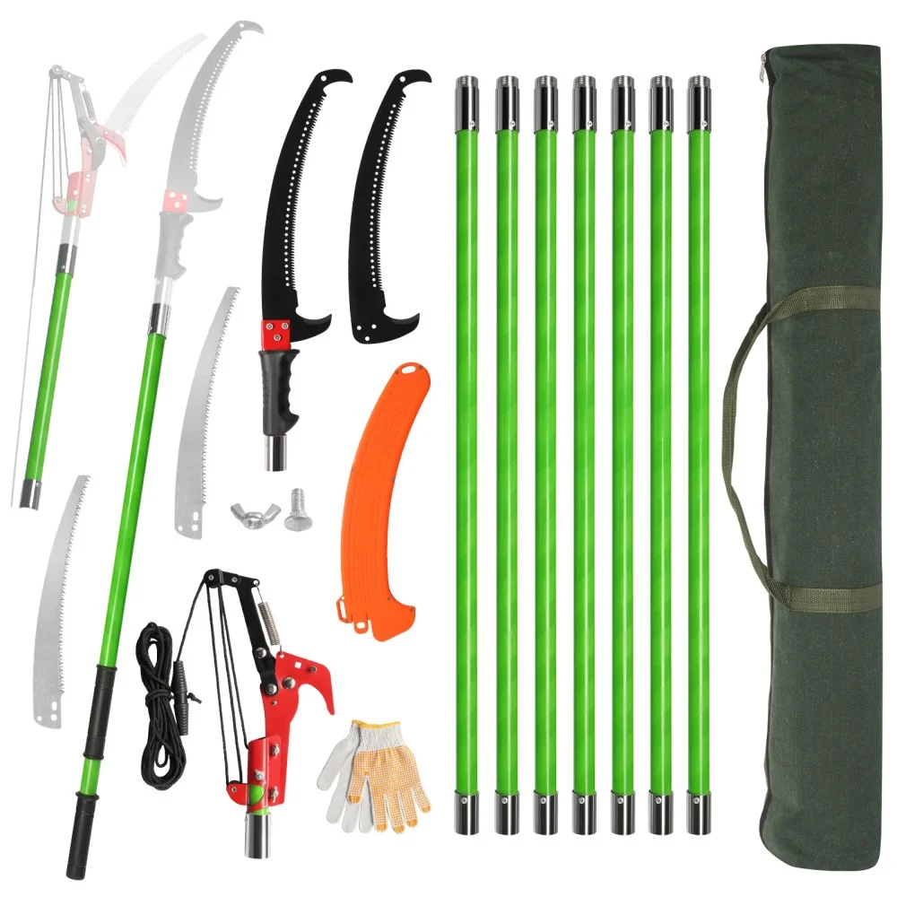 IVV 30FT Manual Pole Saw for Tree Trimming, Extendable Tree Pruner with Sharp Steel Blade and Scissors for High Branches, Sturdy Design Ideal for Pruning Palms and Shrubs (Green)