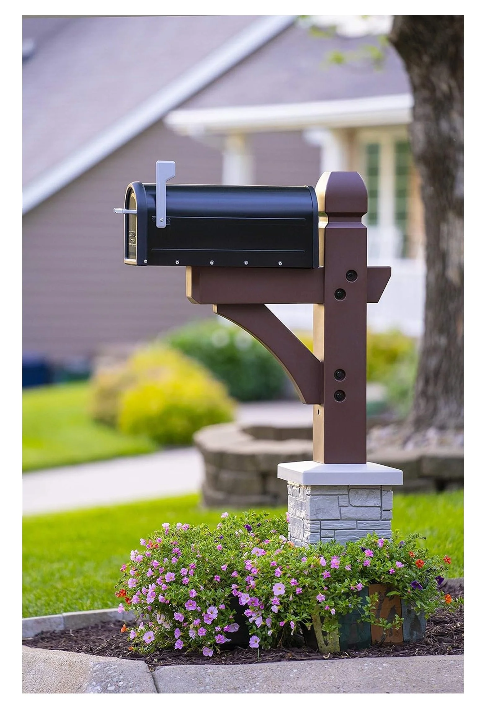 Premium Mailbox Post Set Cross-Arm Classic Coffee