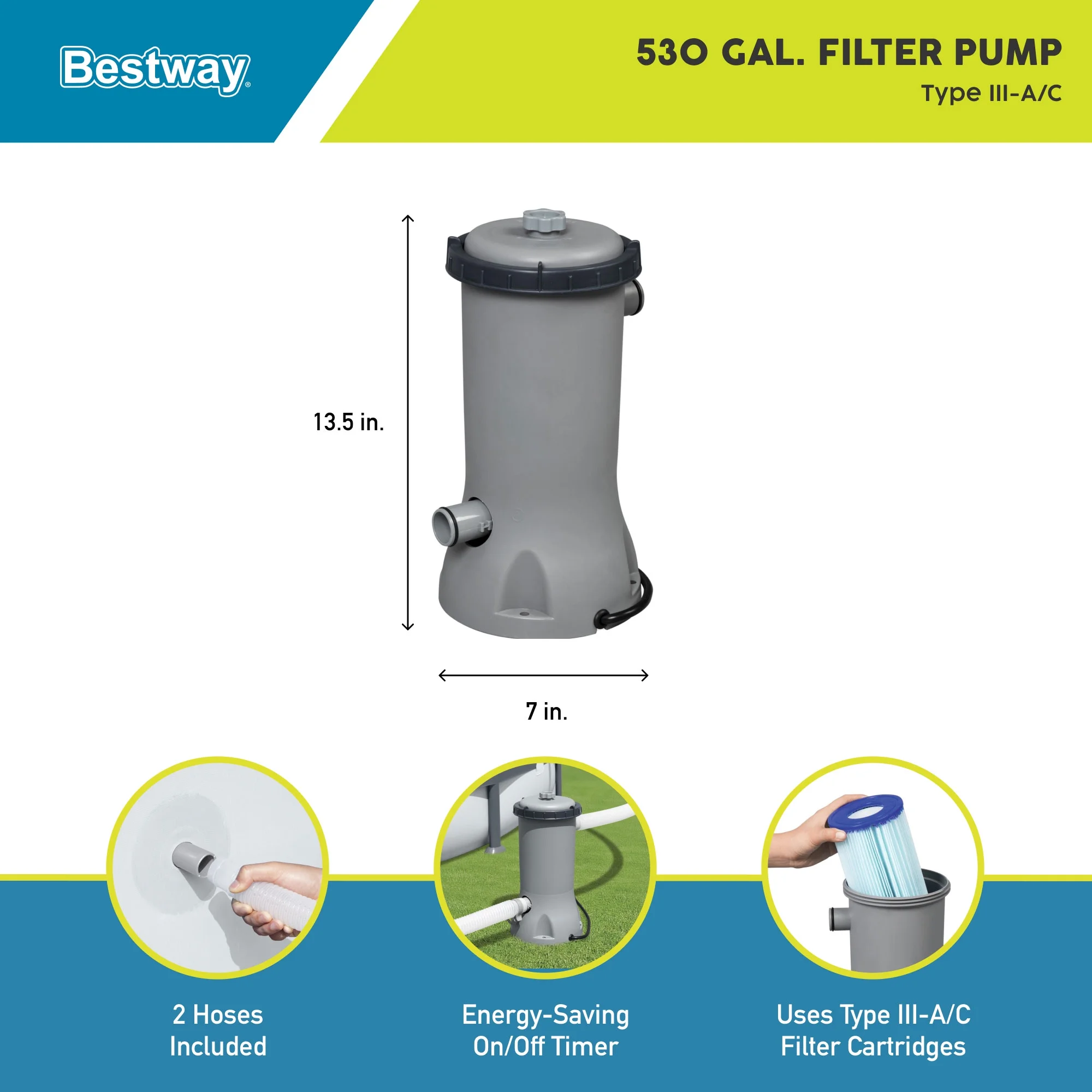 Bestway Flowclear 530 Gallons per Hour Above Ground Pool Filter Pump