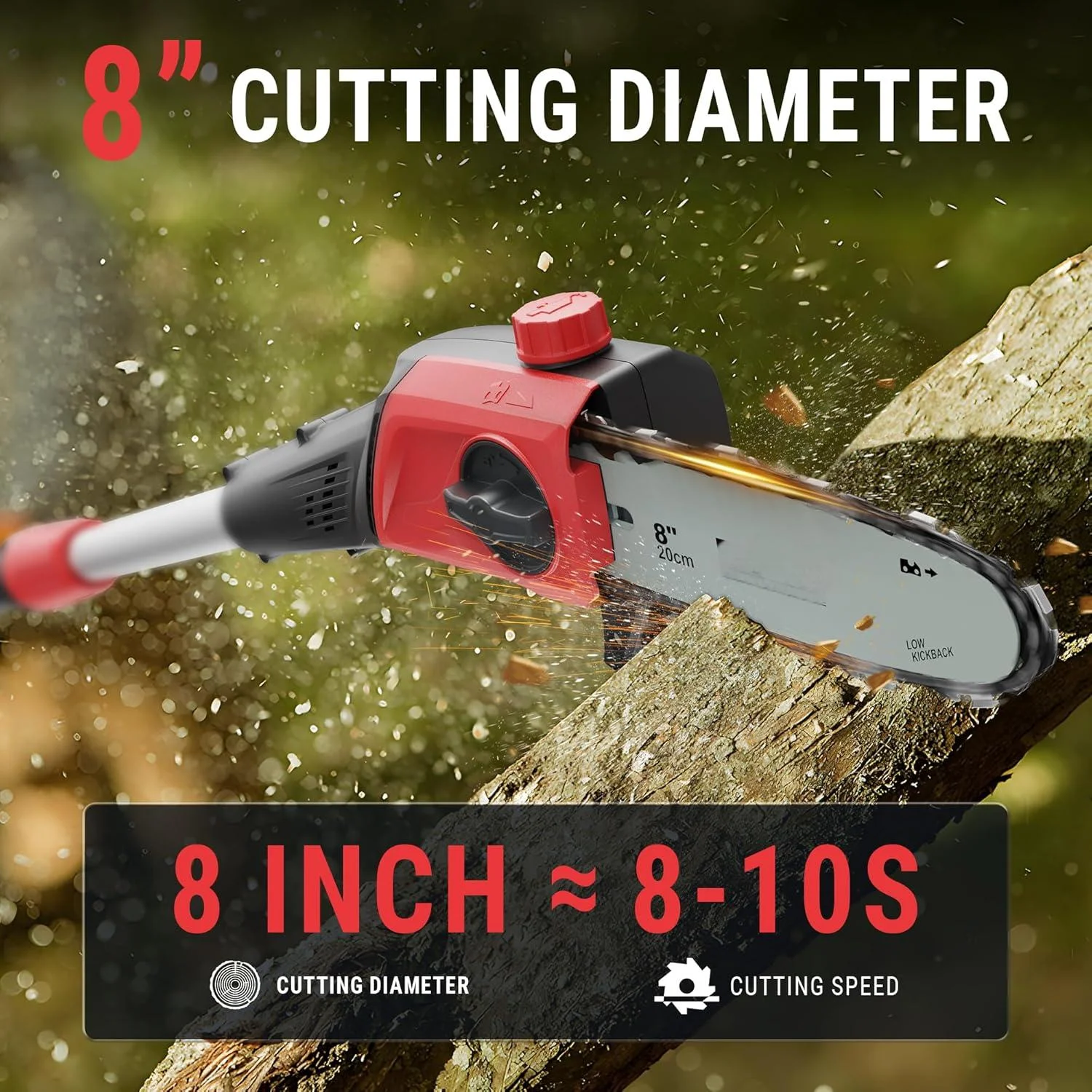 20V 8-Inch Cordless Pole Saws for Tree Trimming, Extension Up to 14.2-Ft, Lightweight Only 6.5 Lbs, Auto Oiling Electric Pole Saw Battery Powered with Battery and Charger - EK-TT2008HH